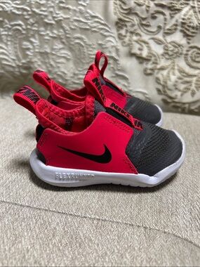 Nike Kids Red and Black Slip-On Sneakers with White Sole